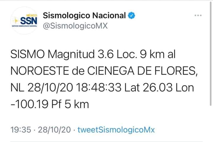 #Sismo de magnitud 3.6  #Monterrey