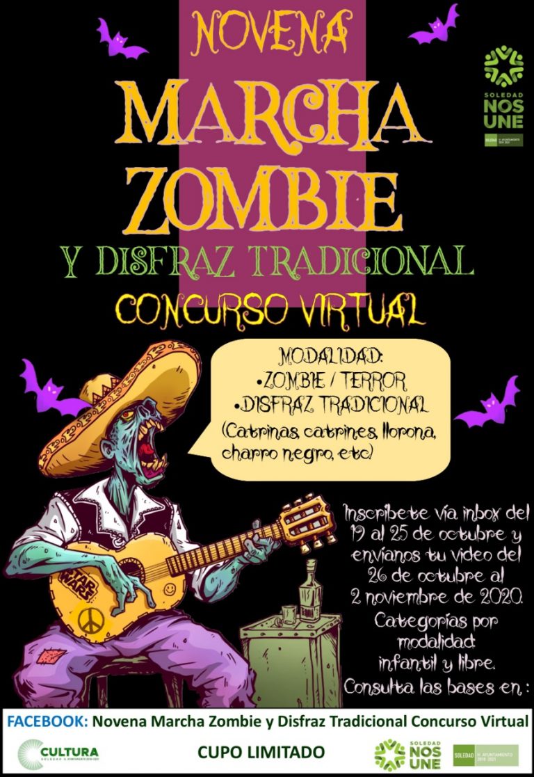 Cultura Soledad invita a concursar en la novena Marcha Zombie y disfraz tradicional de Día de Muertos virtual